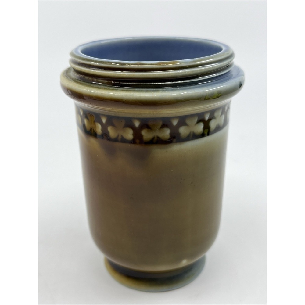 Vtg Wade Irish Porcelain Egg Coddler‎ Shamrocks Brown Blue Glazed Lid MIA